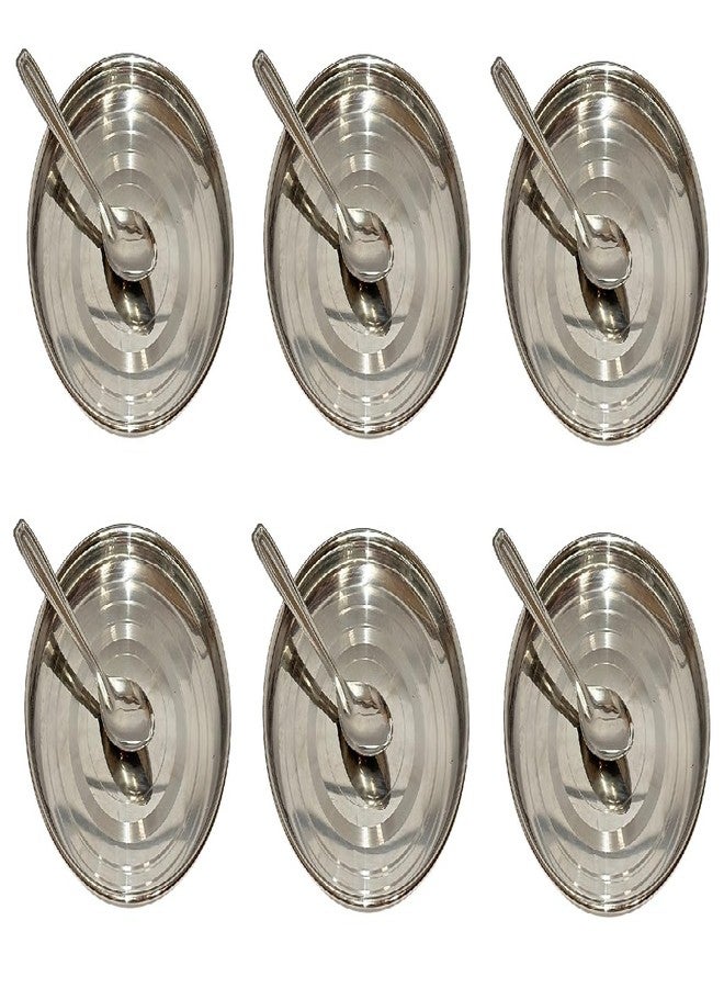 Dynore Stainless Steel Breakfast Plates 6 with 6 Spoons- Set of 12 Pcs | Quarter Plates | High Grade Tiffin Plates | Small Nashta Plate | Steel Plates for Kids Snacks Plates (Dia 17.5 cm) - Image 1