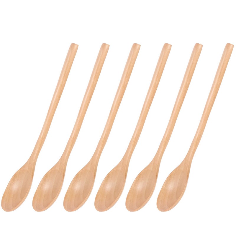 Natural Wooden Soup Spoons Set of 6 Long Handle Rice Spoons for Kitchen Dining Restaurant - Image 2