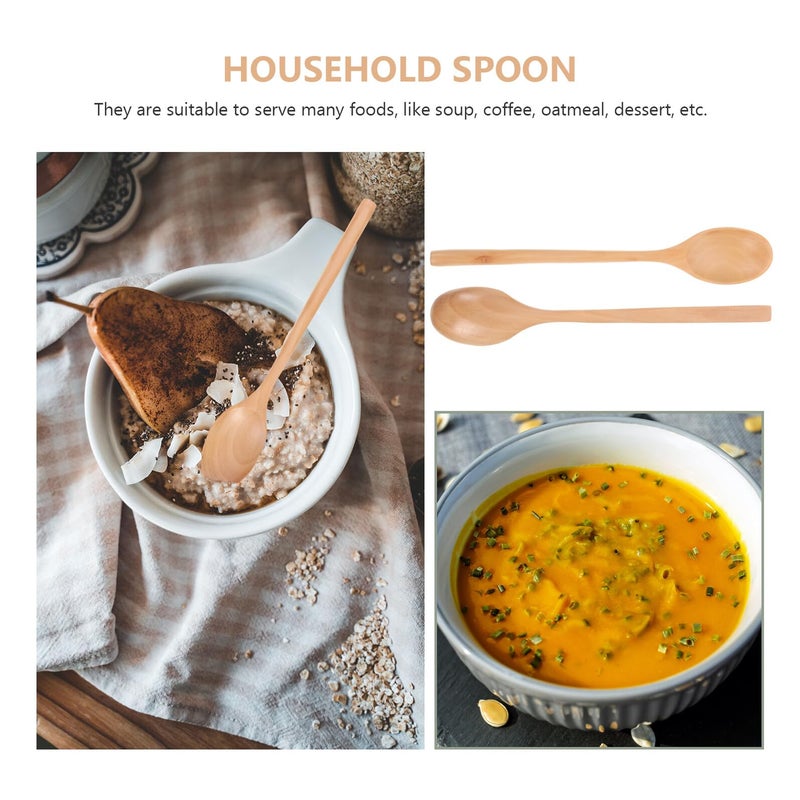 Natural Wooden Soup Spoons Set of 6 Long Handle Rice Spoons for Kitchen Dining Restaurant - Image 4