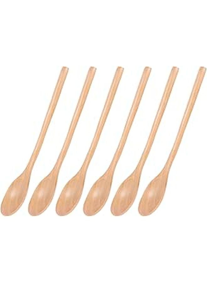 Natural Wooden Soup Spoons Set of 6 Long Handle Rice Spoons for Kitchen Dining Restaurant - Image 1