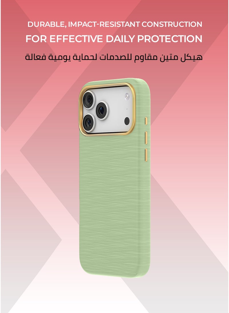 زوندا كفر فيلفت ايدج  ايفون 17 برو ماكس ماج سيف لون اخضر فاتح - تغطية كاملة للحواف لحماية متكاملة ، بطانة داخلية من الألياف الدقيقة لحماية من الخدوش ، مقاوم للصدمات، متوافق مع ملحقات MagSafe. - Image 3