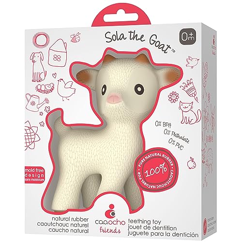 CaaOcho Pure Natural Rubber Teething Baby Toy - Sola The Goat Teether for Babies, BPA Free Baby Toy, All Natural Teething Toys for Babies 0-6, Safe and Fun Molar Teether Toy - Image 1