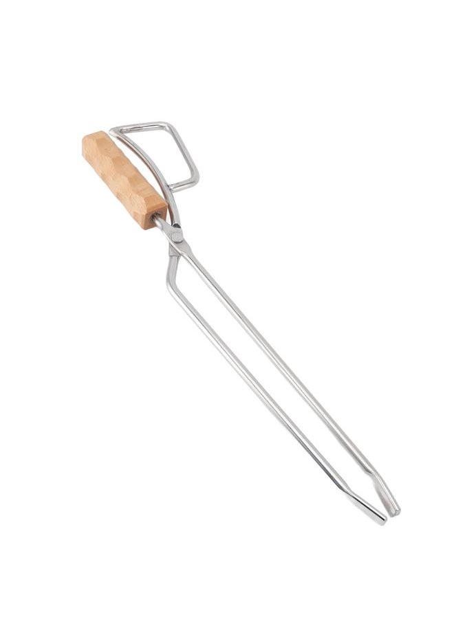 Thoraya Stainless Steel Fireplace Tongs with Wooden Handle Multifunctional Long Firewood Tong for Fire Pit Campfire Firewood Charcoal  - Image 1