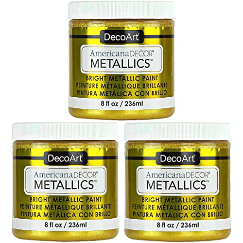 DecoArt Americana Decor Metallics Paint – 24K Gold, 3 Pack (8 fl oz) – DIY Metallic Paints for Canvas, Wood & Craft Projects - Image 1