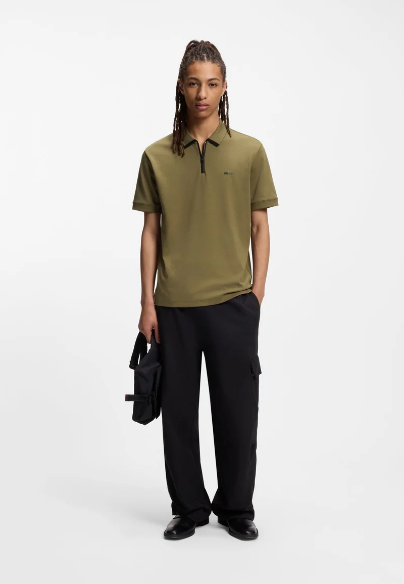 HUGO Open Green Cotton-piqué polo shirt with contrast logo for Men | Best Price UAE