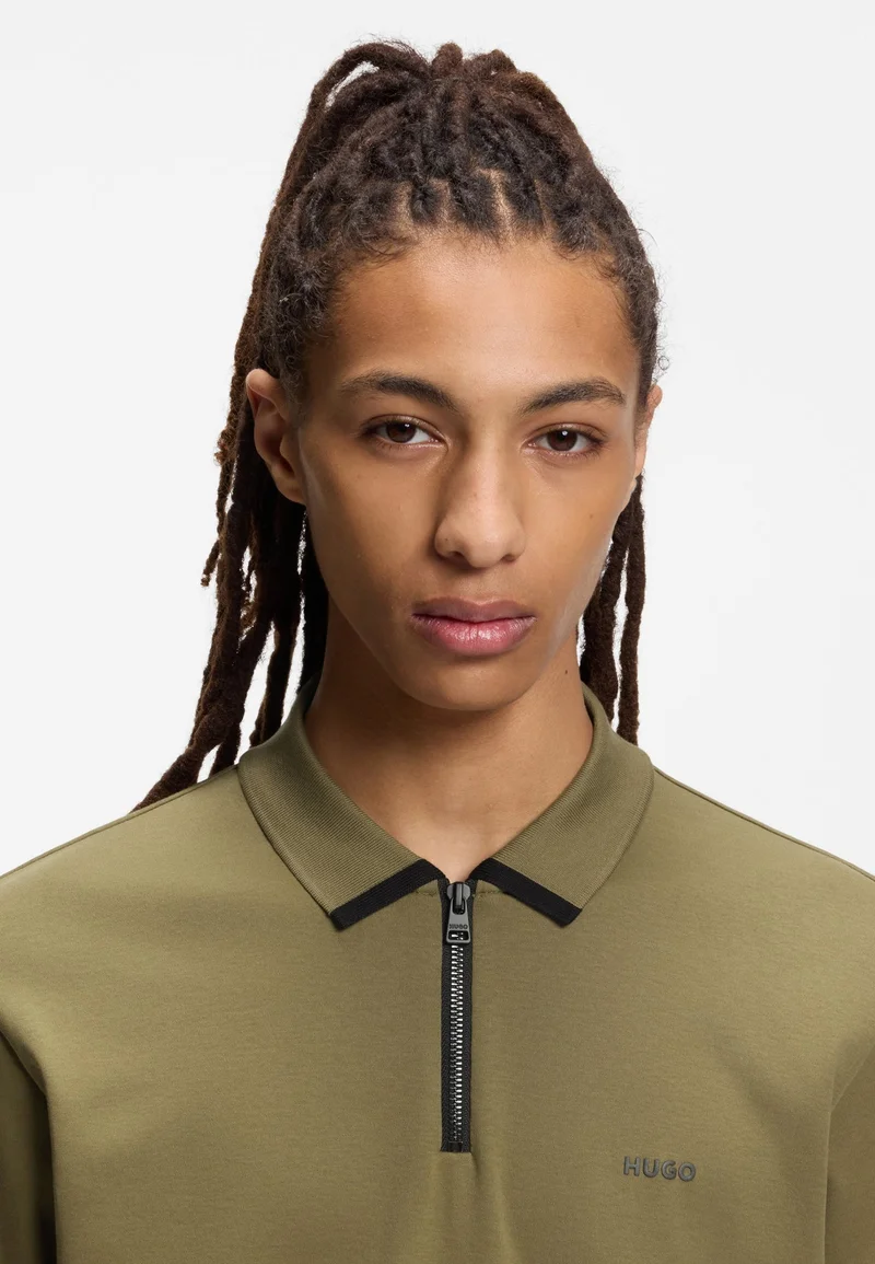 HUGO Open Green Cotton-piqué polo shirt with contrast logo for Men | Best Price UAE