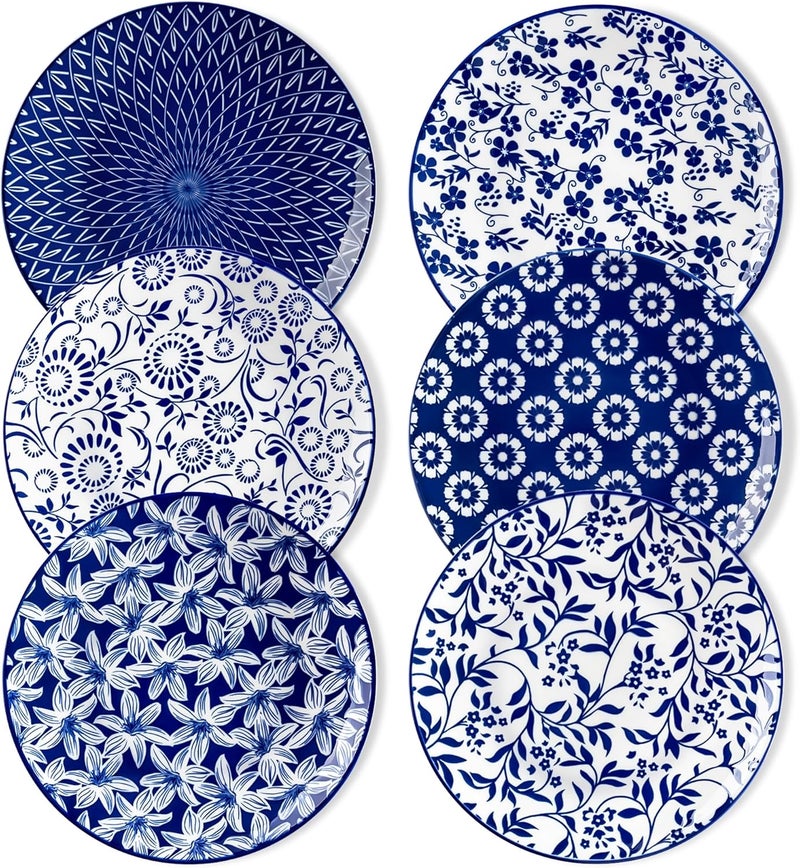 vancasso Ceramic Salad Plates Set of 6, Small Vintage 8.25 Inch Plate Set of 6 for Kitchen, Porcelain Blue and White Dessert Plates for Kitchen, Microwave Oven Dishwasher Safe, Vintage Gift - Image 1