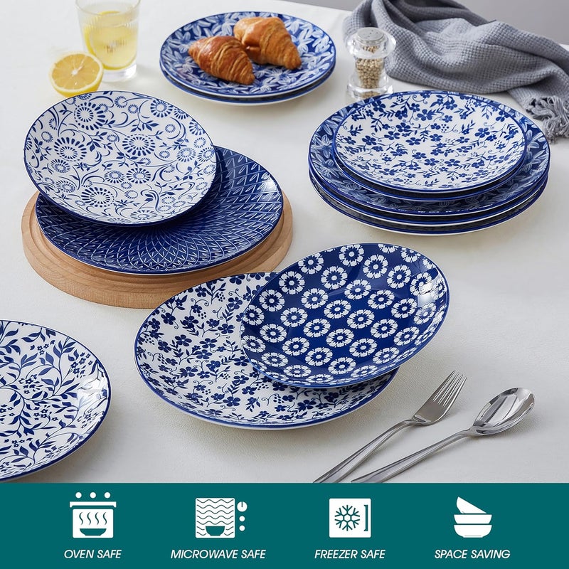 vancasso Ceramic Salad Plates Set of 6, Small Vintage 8.25 Inch Plate Set of 6 for Kitchen, Porcelain Blue and White Dessert Plates for Kitchen, Microwave Oven Dishwasher Safe, Vintage Gift - Image 3