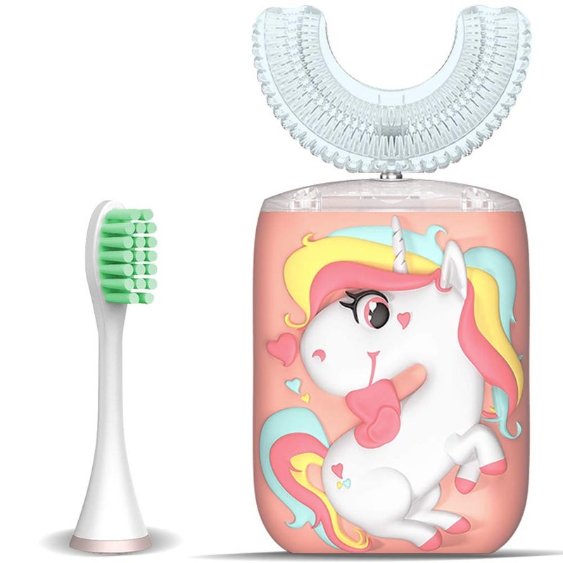 KRX KRX Kids Toothbrush Electric U Shaped Ultrasonic Automatic Toothbrush with 2 Brush Heads Six Cleaning Modes Cartoon Modeling Design for Kids Special for Birthday Gift Pink Kids 27
