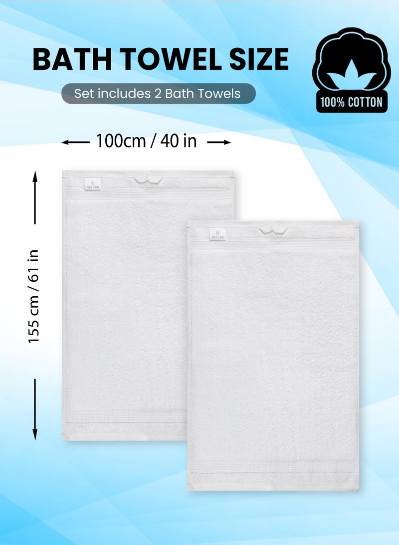 REZLAN UAE REZLAN Luxury 2-Piece Bath Sheet Set - 600 GSM Premium Cotton (100×155 cm/40×61 in) - Beach & Bath Towels - WHITE  - Image 3