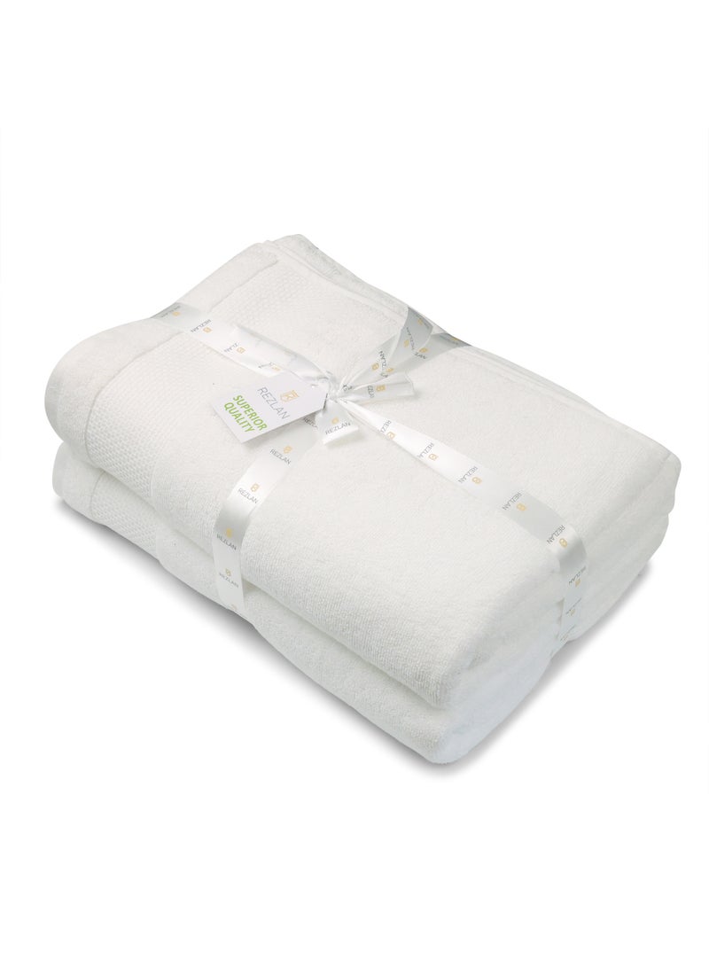 REZLAN UAE REZLAN Luxury 2-Piece Bath Sheet Set - 600 GSM Premium Cotton (100×155 cm/40×61 in) - Beach & Bath Towels - WHITE  - Image 2