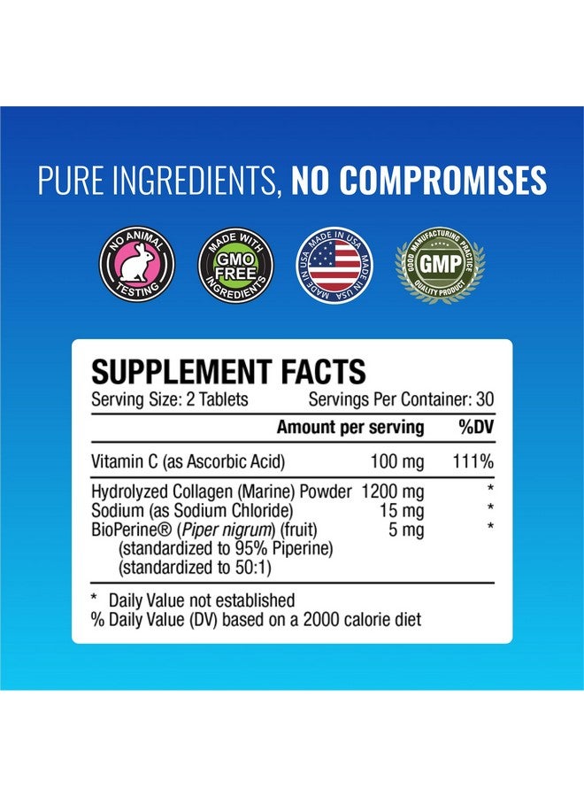 Approved Science أقراص كولاجين معتمدة من ساينس - كولاجين بحري قابل للامتصاص من النوعين I و III - 60 قرص - لشعر وبشرة صحية - فيتامين C، صوديوم، وبيوبرين للحصول على نتائج سريعة - غير معدّل وراثيًا، صنع في الولايات المتحدة - Image 4