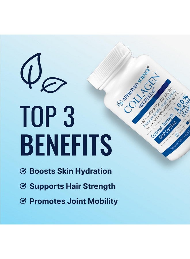 Approved Science أقراص كولاجين معتمدة من ساينس - كولاجين بحري قابل للامتصاص من النوعين I و III - 60 قرص - لشعر وبشرة صحية - فيتامين C، صوديوم، وبيوبرين للحصول على نتائج سريعة - غير معدّل وراثيًا، صنع في الولايات المتحدة - Image 3