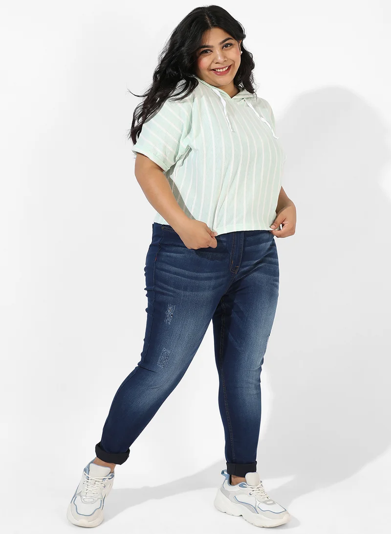 Instafab Plus Women's Mint Green Pinstripe Top