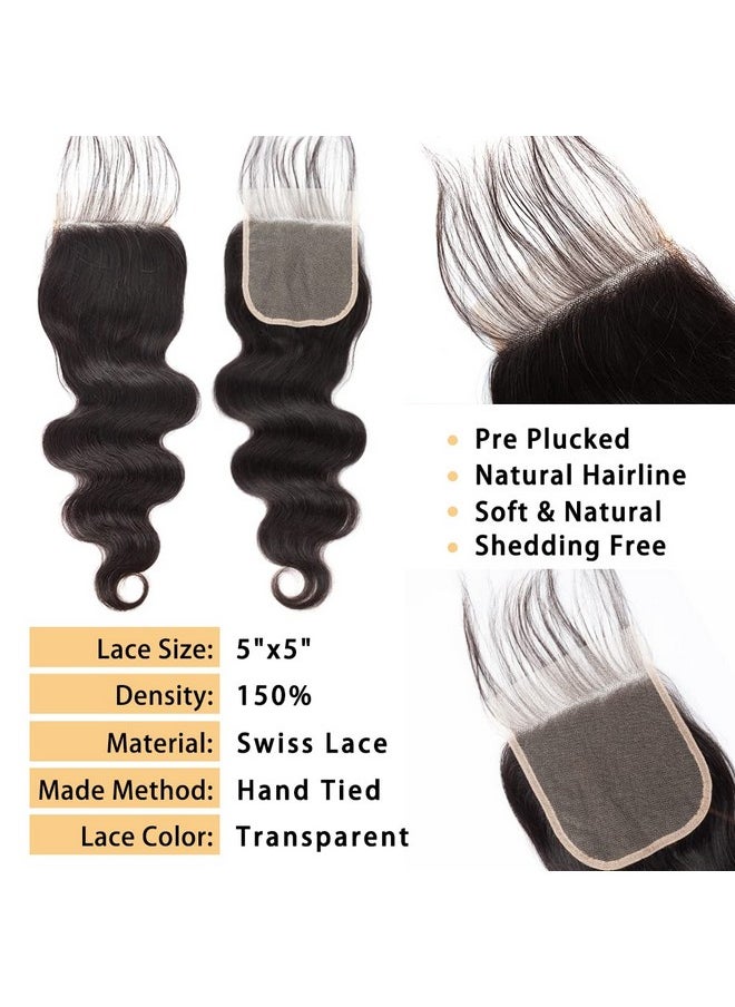 ROYAL IMPRESSION Body Wave 5X5 Hd Lace Closure Free Part 100% Unprocessed Virgin Brazilian Human Hair Swiss Lace Closure Bleached Knots Pre Plucked With Baby Hair Natural Color 20Inch  - Image 2