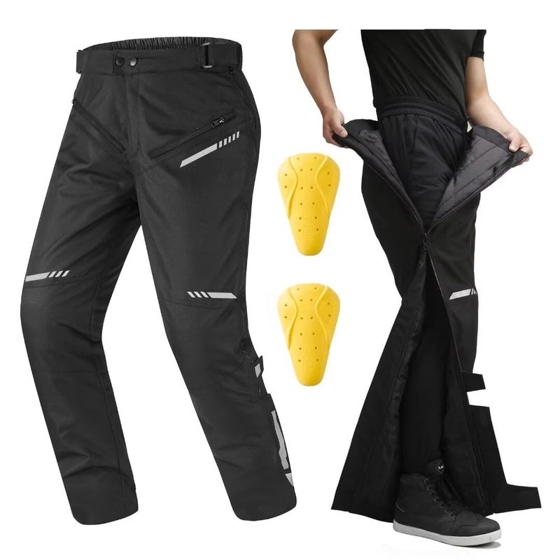 Auboa Winter Detachable Motorcycle Riding Pants for Men CE 2 Armored Powersports Overpants with Full Leg Zip Model PF2 L 30L Black - Image 3