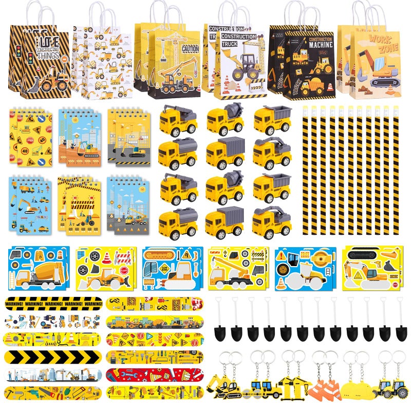Halema 96pcs Construction Birthday Party Supplies Construction Party Favors For Kids Mini Excavator Truck Keychain Slap Bracelet Sticker Construction Themed Party Favors Bags Available For 12 People - Image 3