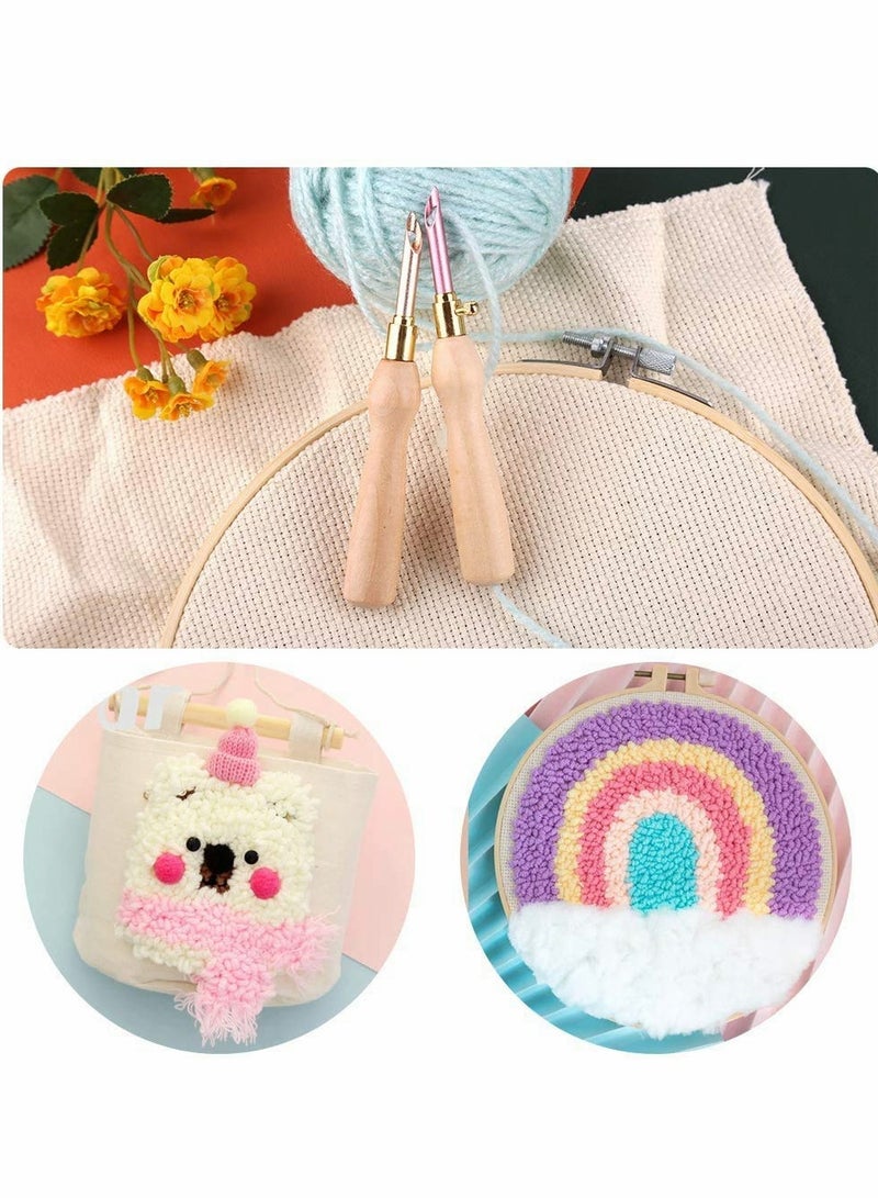 Zikra Embroidery Pen,  Wooden Handle Threader, Sewing Punch Needle Set Embroidery Punch Needle Weaving Tools Portable for DIY Craft Stitching Applique Embellishment Sewing Felting, Set of 4 - Image 2