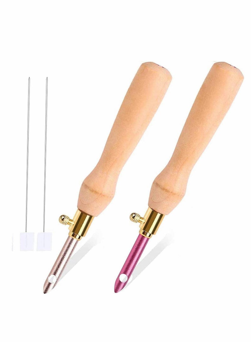 Zikra Embroidery Pen,  Wooden Handle Threader, Sewing Punch Needle Set Embroidery Punch Needle Weaving Tools Portable for DIY Craft Stitching Applique Embellishment Sewing Felting, Set of 4 - Image 1