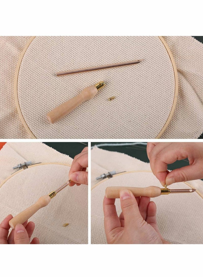 Zikra Embroidery Pen,  Wooden Handle Threader, Sewing Punch Needle Set Embroidery Punch Needle Weaving Tools Portable for DIY Craft Stitching Applique Embellishment Sewing Felting, Set of 4 - Image 4
