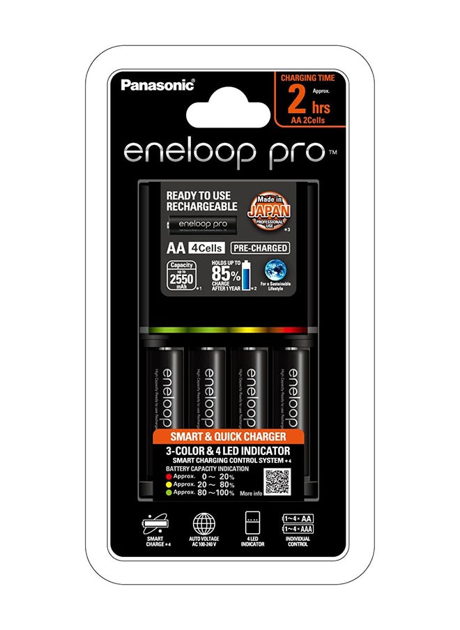 eneloop Panasonic Pro Charger With Pack Of 4 Aa 2550Mah Rechargeable Batteries, K-Kj55Hc40S2  - Image 1