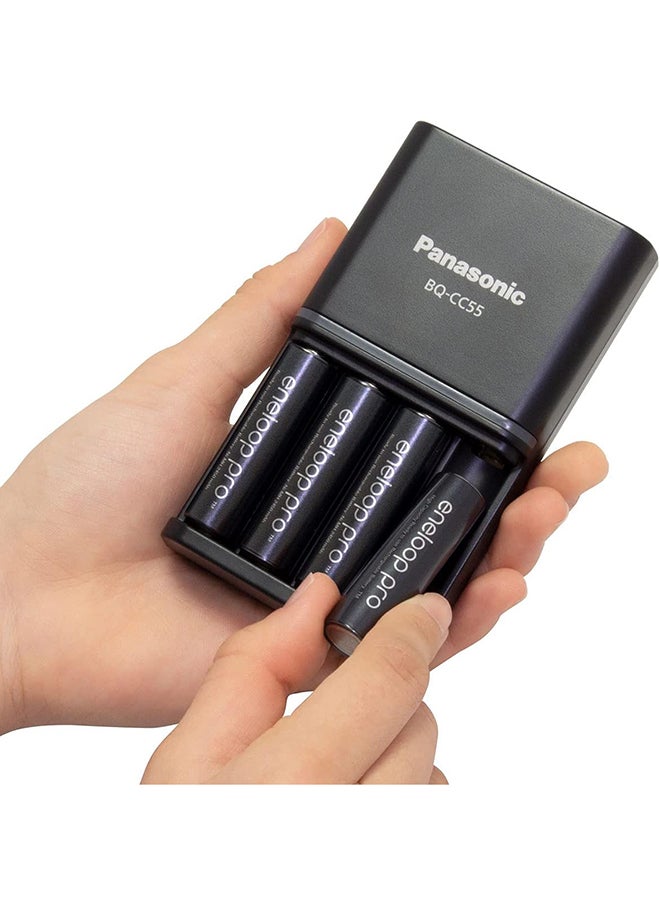 eneloop Panasonic Pro Charger With Pack Of 4 Aa 2550Mah Rechargeable Batteries, K-Kj55Hc40S2  - Image 4