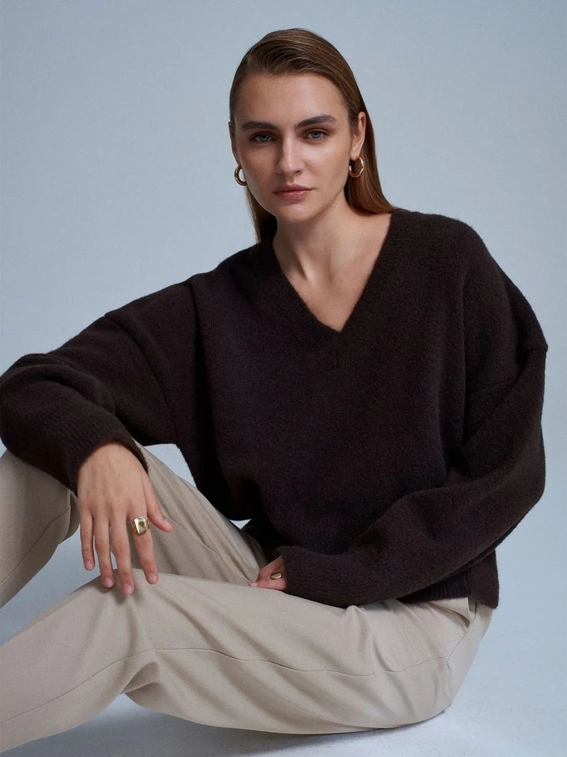 DILVIN Women's V-neck Ribbed Knit Sweater - Image 1