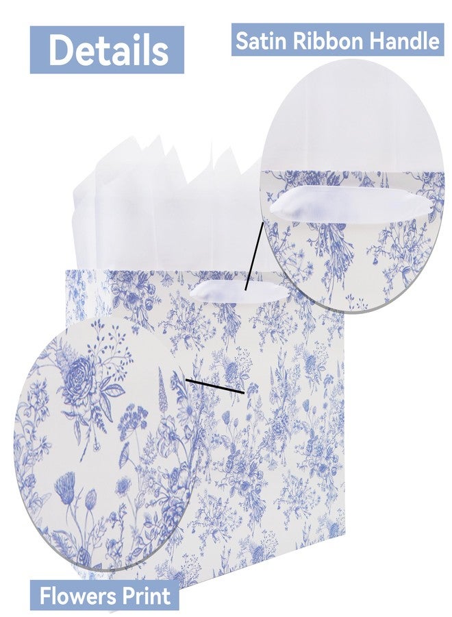 Qirrmiy 13'' Large Blue Floral Gift Bag Set with Handles, Greeting Card, White Tissue Papers and Stickers for Women Girls for Birthdays, Valentine's Day, Weddings, Anniversaries, Mother's Day, Flowers Design, 1 Pcs - Image 4