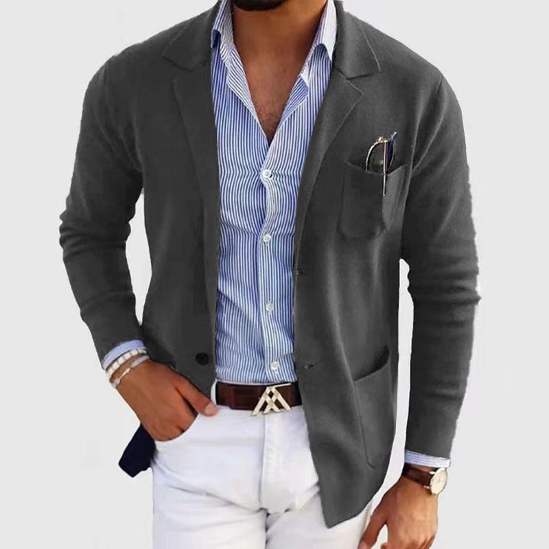 Yi Qi Wang بليزر رجالي رسمي بقصّة ضيقة لملاءمة مثالية - مناسب للأعراس والحفلات - لون سادة، صدر بثلاثة أزرار، أكمام طويلة، خريف 2024 - Image 1
