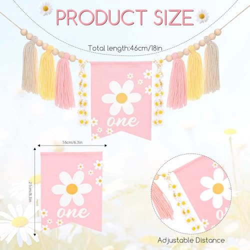 Sanixin Daisy 1st Birthday Decorations Highchair Pink Floral High Chair Banner Boho Flower One Wooden Cake Topper for Pastel Flowers First Birthday Party Decorations Daisy - Image 5