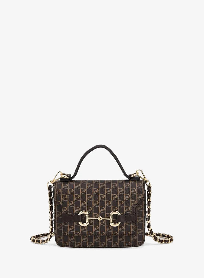 بابريكا Monogram Print Satchel Bag With Button Closure