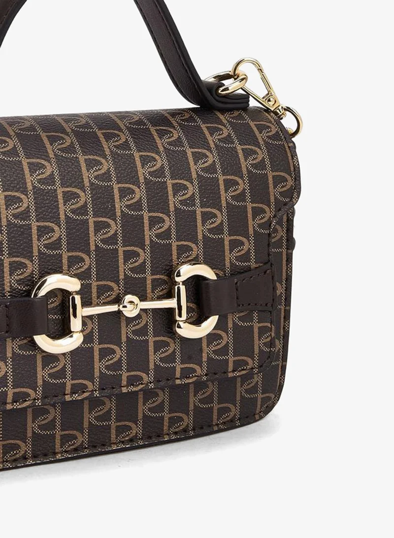 Paprika BROWN Monogram Print Satchel Bag With Button Closure for Women | Best Price UAE