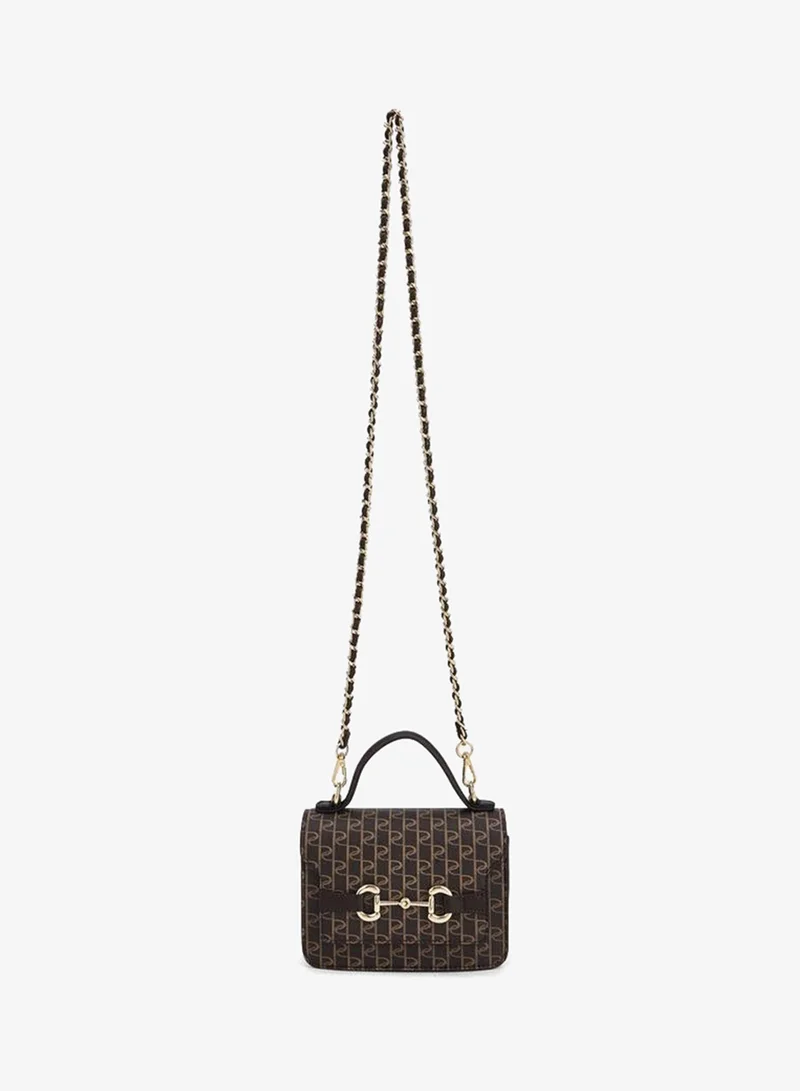 بابريكا Monogram Print Satchel Bag With Button Closure