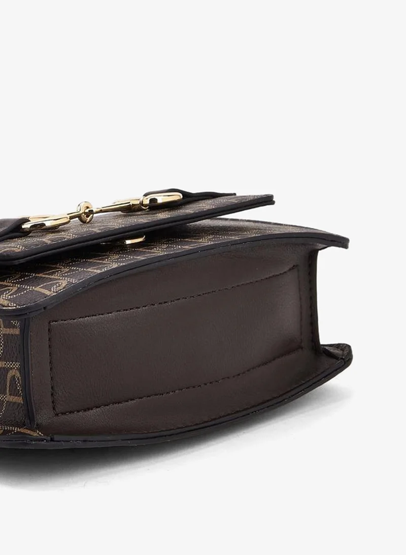 Paprika BROWN Monogram Print Satchel Bag With Button Closure for Women | Best Price UAE