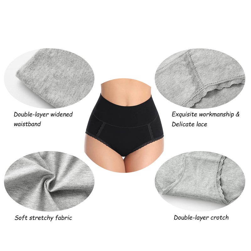 MISSWHO High Waisted Womens Underwear Cotton Tummy Control Panties Postpartum Essentials Plus Size Briefs Ladies 6 Pack XX-Large - Image 4