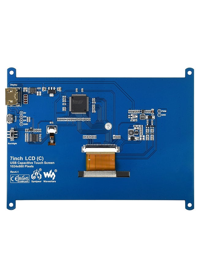 Waveshare - Waveshare 11199 Inch Display Capacitive Touchscreen HD LCD Monitor 1024×600 Resistive Screen for Raspberry Multi mini PC/Windows 10/8.1/8/7/XP - Image 1
