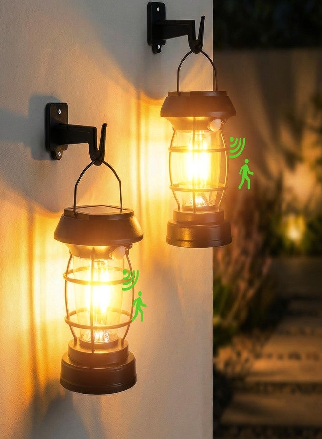 VZVXCC 2 Pack Solar Wall Lights Outdoor,4 Modes Solar Motion Sensor Lantern IP65 Waterproof Camping Lantern , Exterior Camping Light Front Porch Security Lamps Wall Mount Patio Fence Garage Decorative - Image 1
