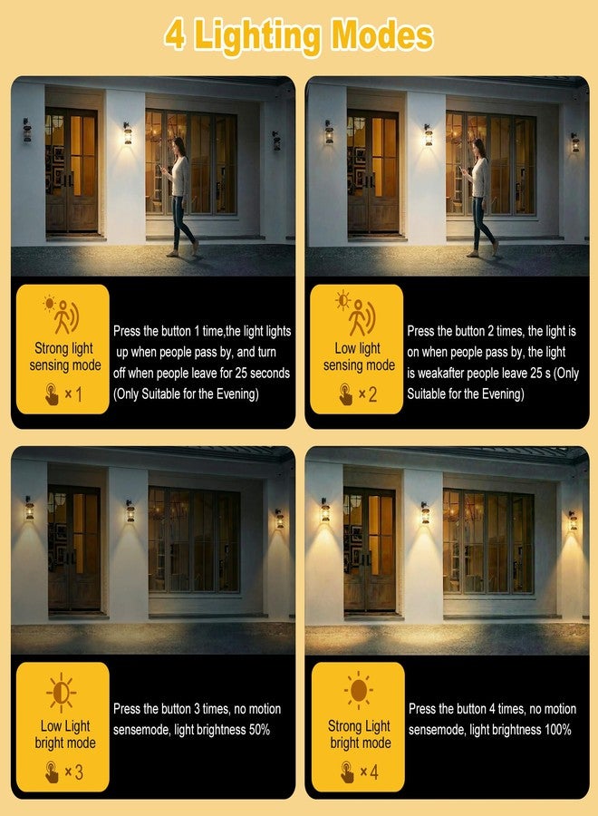 VZVXCC 2 Pack Solar Wall Lights Outdoor,4 Modes Solar Motion Sensor Lantern IP65 Waterproof Camping Lantern , Exterior Camping Light Front Porch Security Lamps Wall Mount Patio Fence Garage Decorative - Image 4