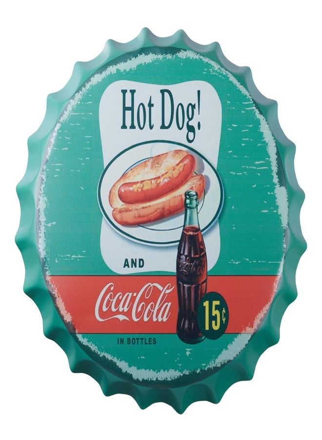 EAZYWAGON Decorative Metal Bottle Caps Wall Sign Plates - 14X14 Inches - HOT DOG AND C COLA Metal Sign Wall Hanging Bottle Cap for Home, Farmhouse, Bar & Cafe Decoration | Vintage & Retro Look Plaques - Image 1
