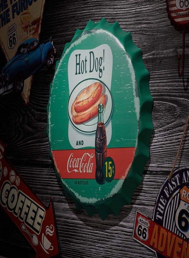 EAZYWAGON Decorative Metal Bottle Caps Wall Sign Plates - 14X14 Inches - HOT DOG AND C COLA Metal Sign Wall Hanging Bottle Cap for Home, Farmhouse, Bar & Cafe Decoration | Vintage & Retro Look Plaques - Image 2