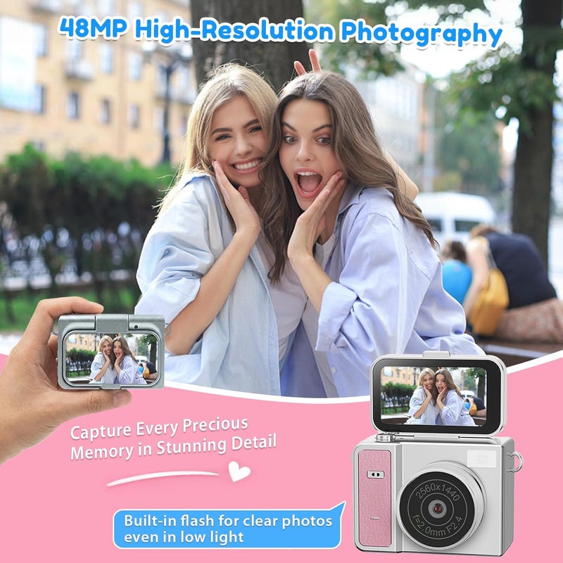 2K QHD Mini Keychain Digital Camera, Portable Tiny Keychain Camera for kids with Flip Screen, Pocket-Size Video Recorder with with 32GB Card for Travel, Party and Vlog (Khaki gray) - Image 4
