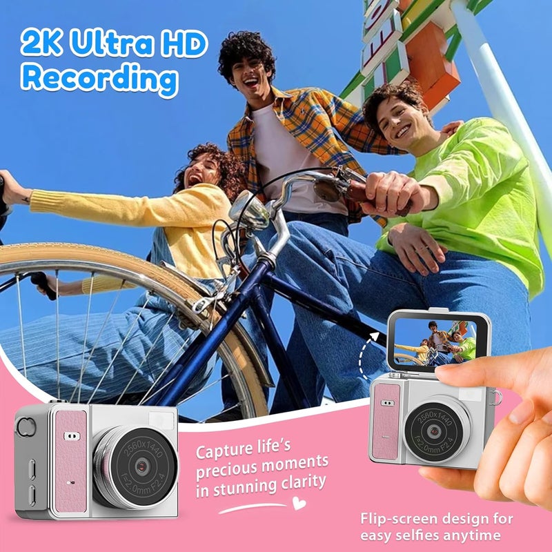 2K QHD Mini Keychain Digital Camera, Portable Tiny Keychain Camera for kids with Flip Screen, Pocket-Size Video Recorder with with 32GB Card for Travel, Party and Vlog (Khaki gray) - Image 3