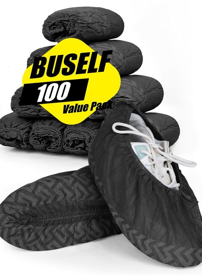 Buself X-Large 100 Count Shoe Covers Disposable Non-Slip, Premium Cloth Boot Covers, Slip-resistant, Durable, Breathable, Non-toxic, Recyclable, Stretchable Fits Up to Size 13 US Men - Black - Image 1
