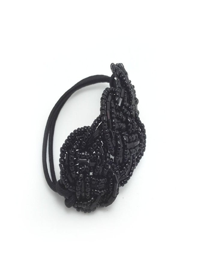 Meilliwish Crystal Beads Ponytail Holder Hair Tie (B10)(Black) - Image 1