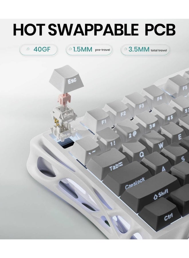جرافا ستار لوحة مفاتيح الألعاب الميكانيكية ميركوري K1 (أبيض متدرج) - تصميم 75%، قابلة للتبديل الساخن، مفاتيح خطية مخصصة، إضاءة خلفية RGB، لاسلكية/سلكية، بطارية 8000 مللي أمبير، بلوتوث/2.4GHz، متعددة المنصات - Image 5