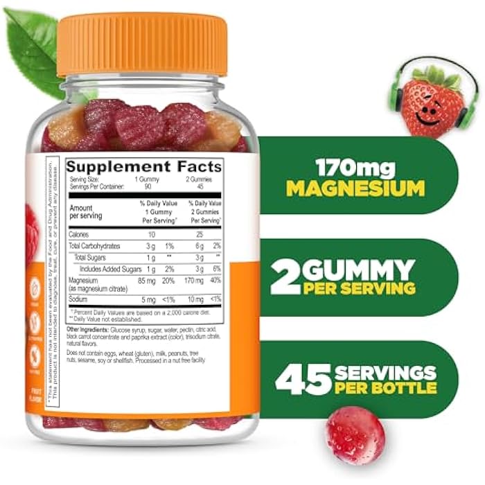 Lifeable Magnesium Gummies for Kids | 170mg Elemental Magnesium from 1,420mg Magnesium Citrate | Great Tasting Kids Magnesium Supplement | Muscle Support and Stress Relief Chewable | 90 Gummies - Image 2