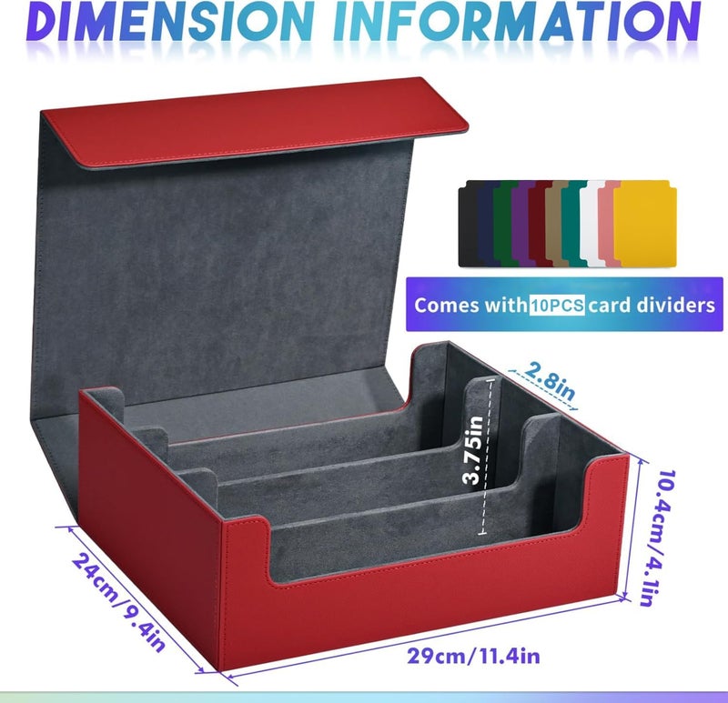 UAONO Card Storage Box for Trading Cards, Premium Card Deck Case Holds 1800+ Single Sleeved Cards for MTG Yugioh TCG, Strong Magnet Card Box Fits Magic Game Cards (Red) - Image 3