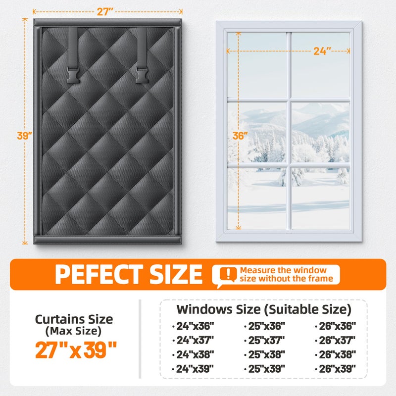Tlany Window Insulation Kit for Winter 27"x39" Cold Weather Thermal Curtain with Heavy Cotton, Insulated Window Cover for Winter & Windows Draft Blocker for Winterizing Windows in Home RV Basementâ€“Black - Image 5