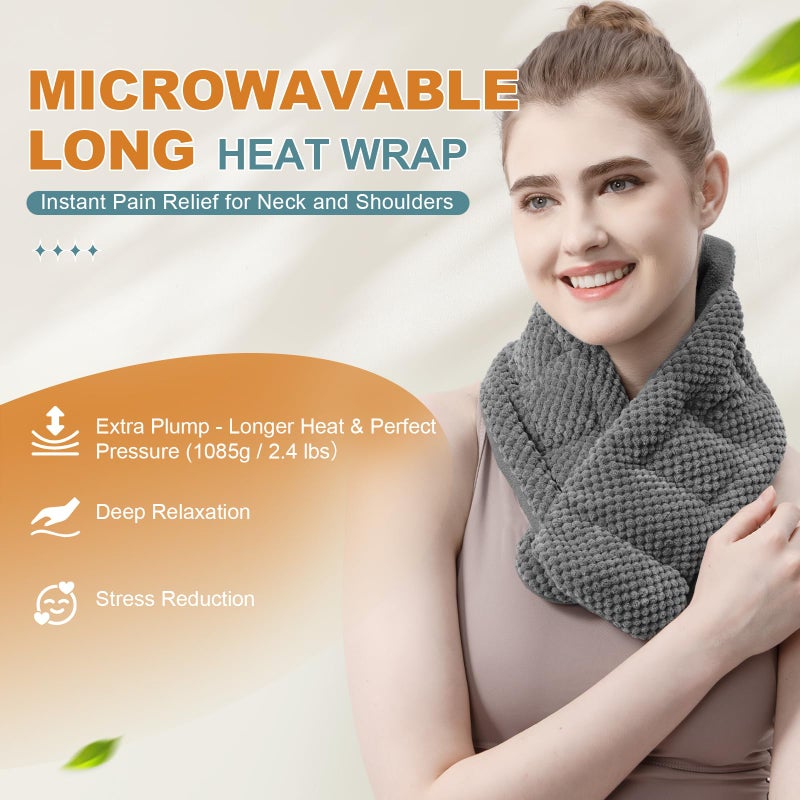 uncn Microwavable Heating Pads for Neck and Shoulders Pain Relief Microwave Heat Pack Versatile Weighted Moist Heated Neck Wrap Reusable Herbal Nature Calming Beanbag Warm Compress 29X7 in 2.4Pounds - Image 2