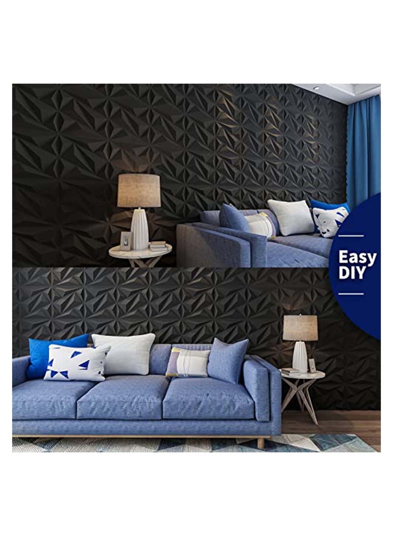 10Pcs Decorative 3D Wall Panels in Diamond Design 3D Wall Panel Diamond for Interior Wall Décor PVC Flower Textured Wall Panels for Living Room Lobby Bedroom Hotel Office Black 30 * 30cm - Image 3